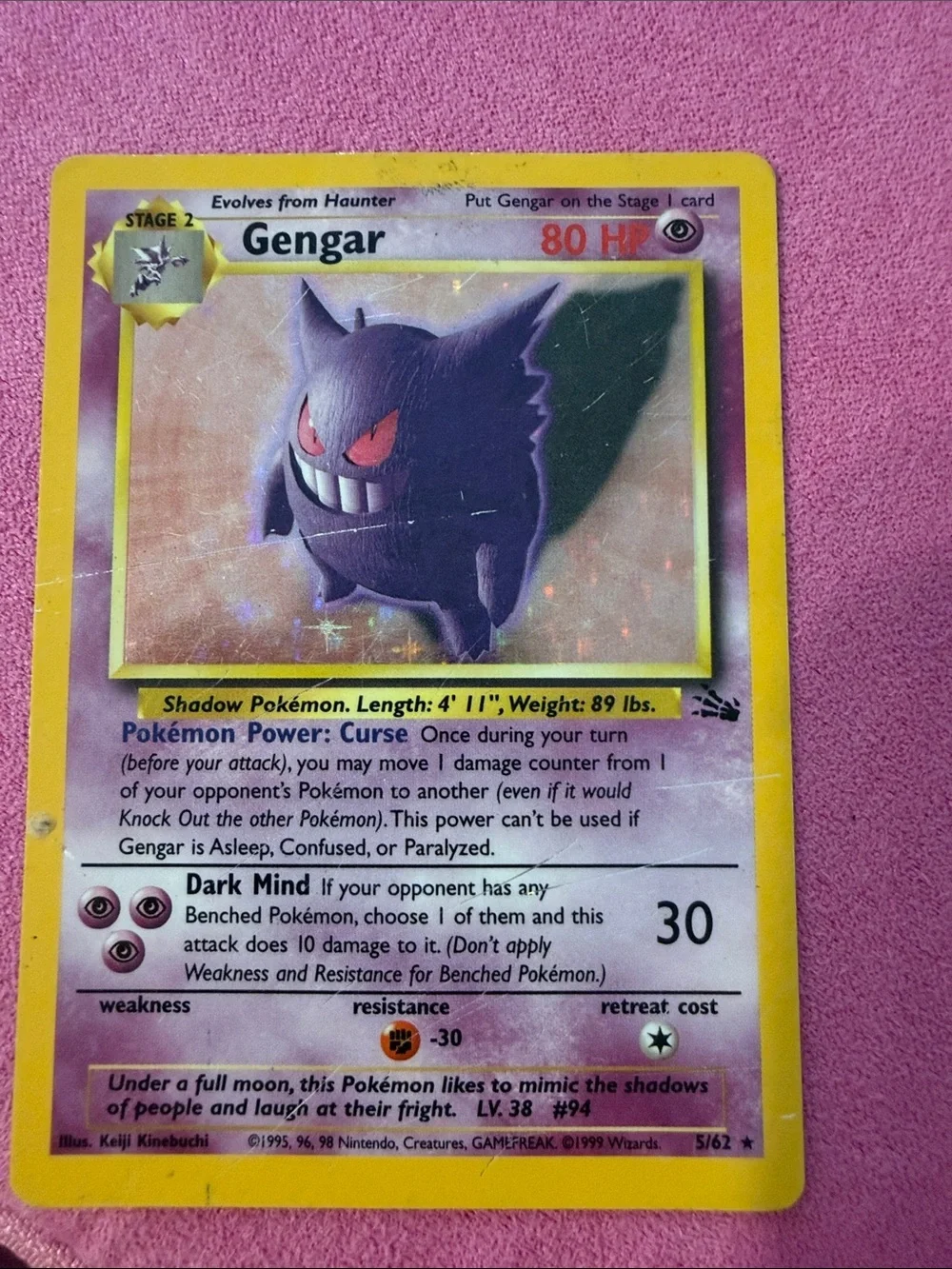 RARE Gengar Pokémon Holo Card - Purple & Yellow